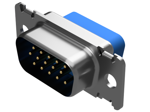 DD15M000S/AA, 15 way high density D-sub Plug connector suitable for vacuum applications.