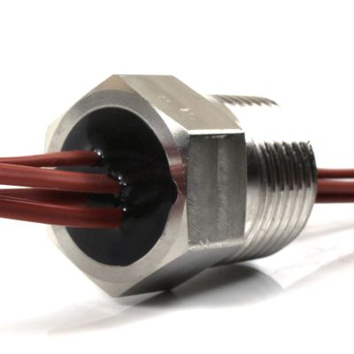 Thermocouple wire seal with 4 wires J K N T - J.60AC680. Thermocouple wire feedthrough.