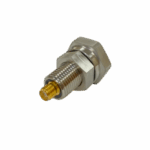 SMA connector sealed feedthrough in threaded housing.